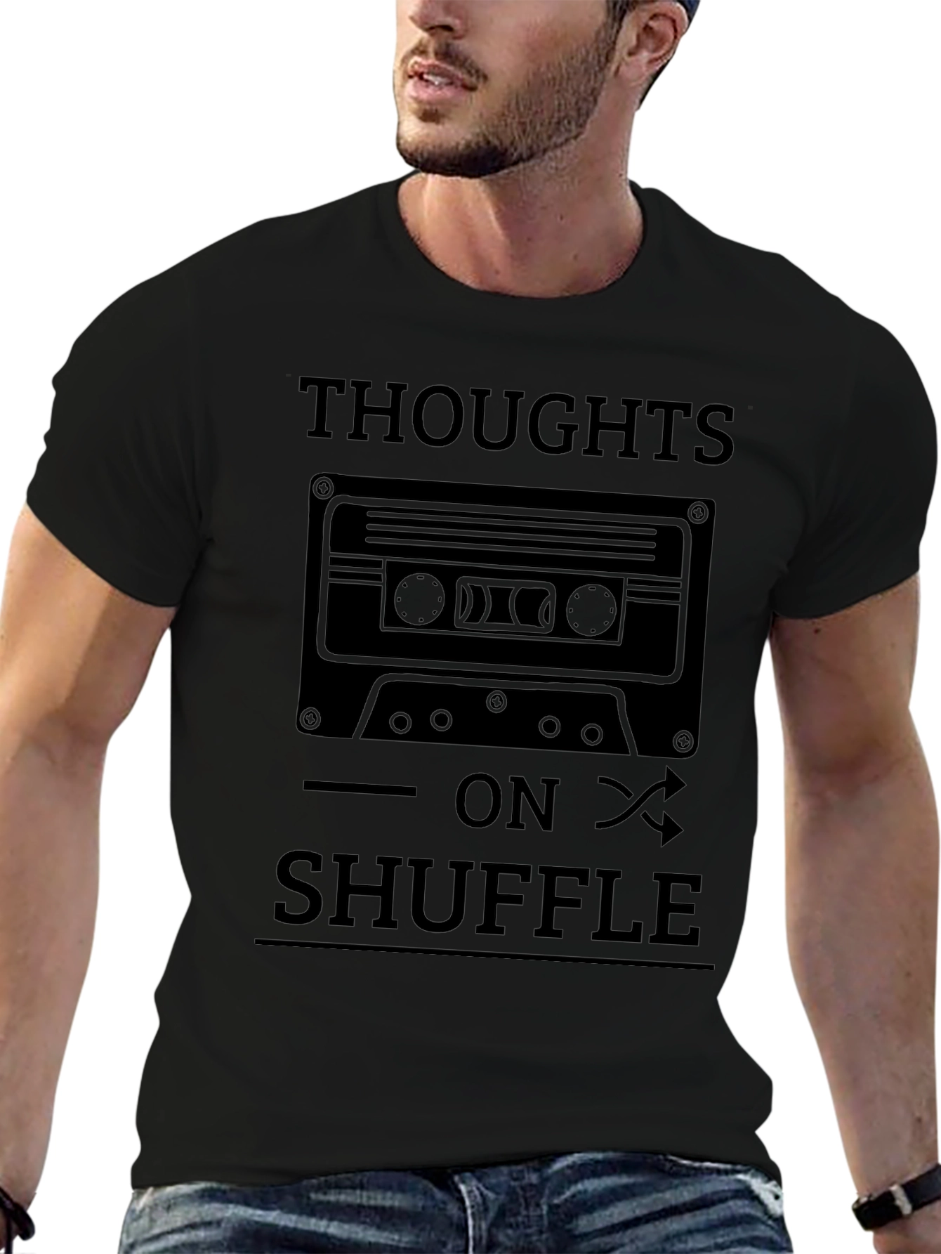 Thoughts On Shuffle T-Shirt - Unique Cassette Design