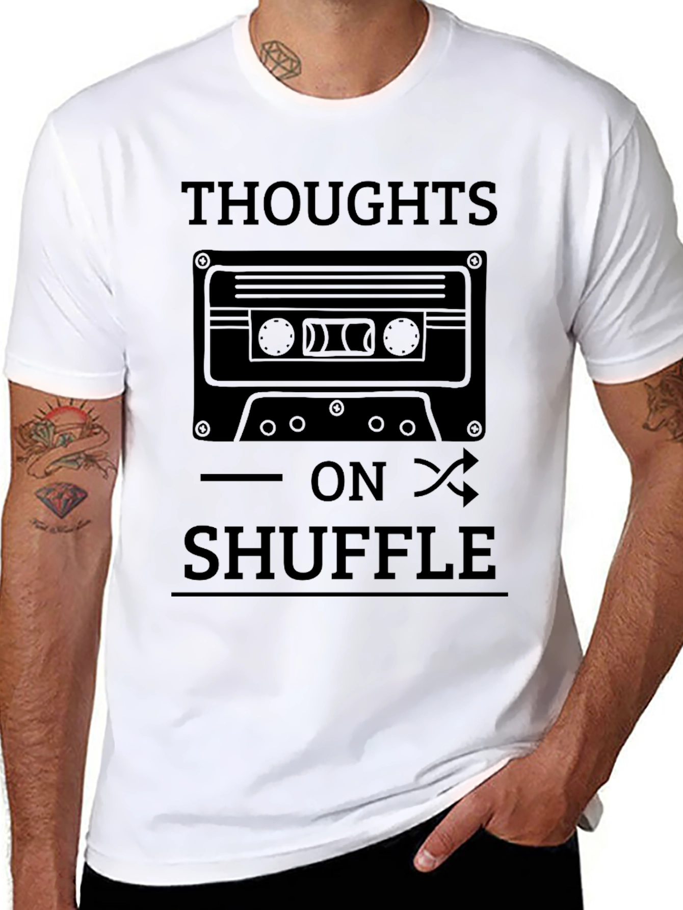 Thoughts On Shuffle T-Shirt - Unique Cassette Design