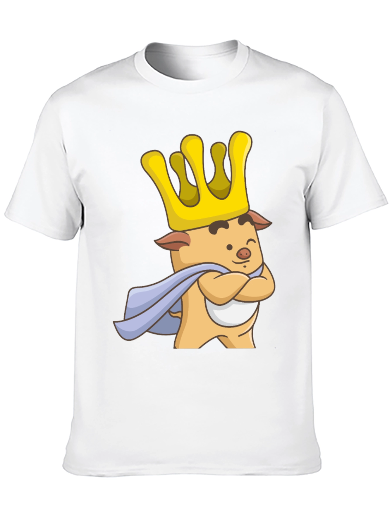 King Pig Cartoon Graphic T-Shirt - Black