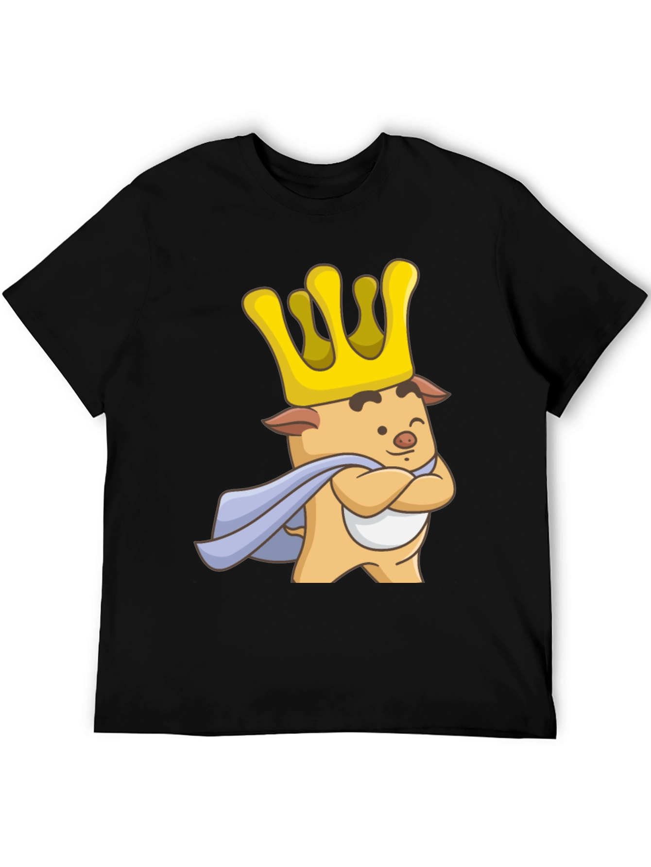 King Pig Cartoon Graphic T-Shirt - Black