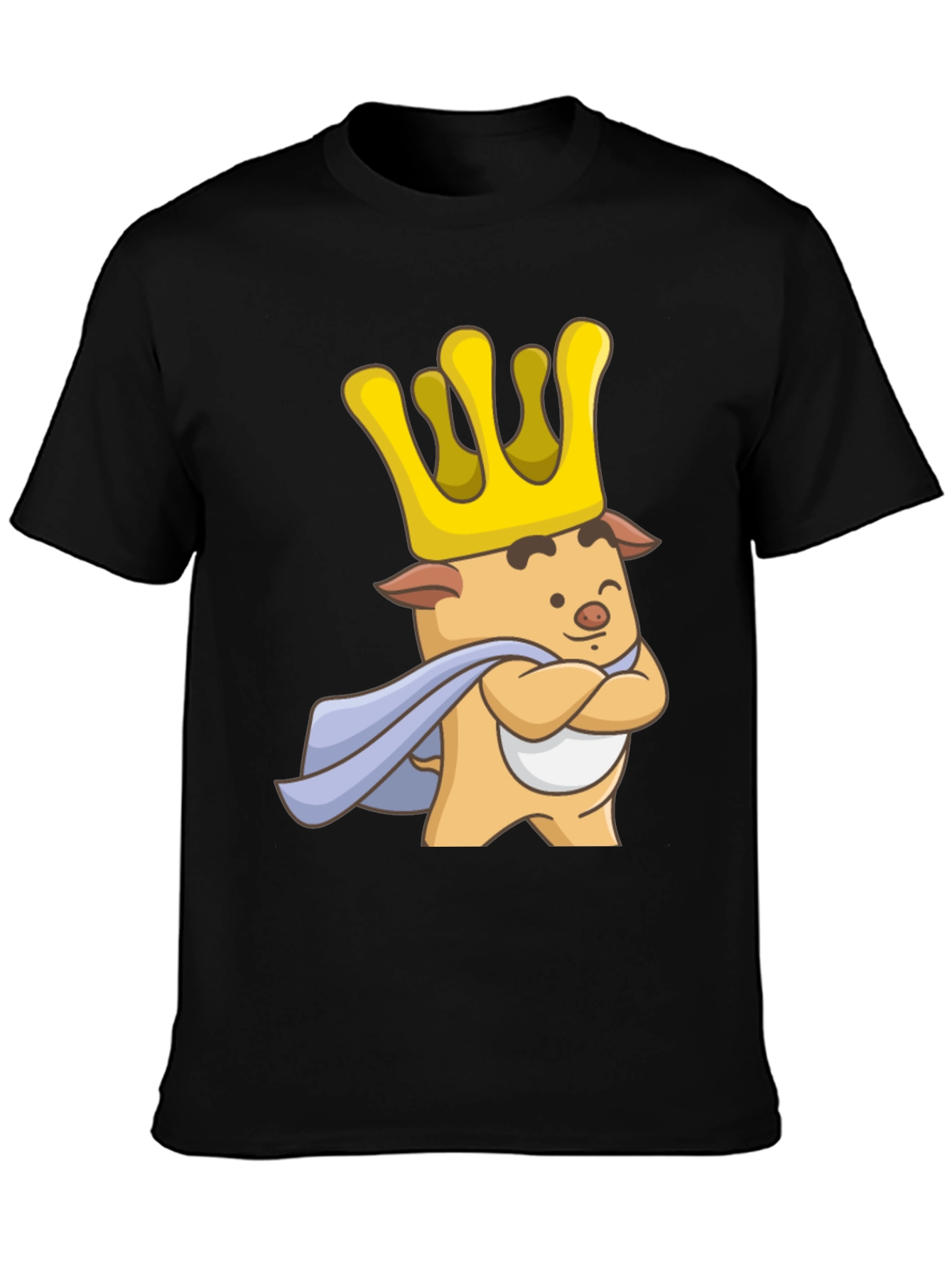 King Pig Cartoon Graphic T-Shirt - Black