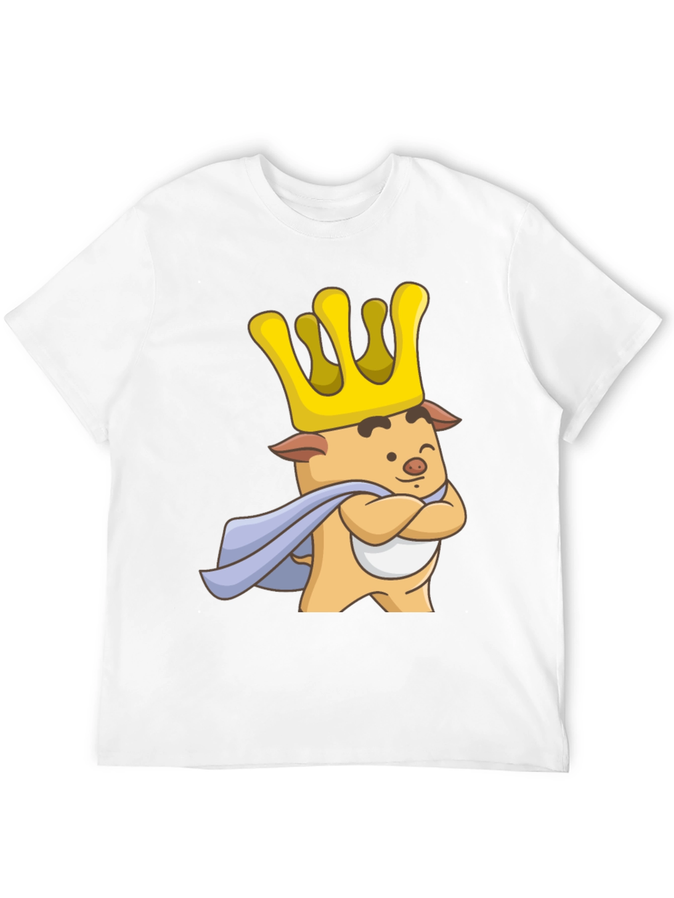 King Pig Cartoon Graphic T-Shirt - Black
