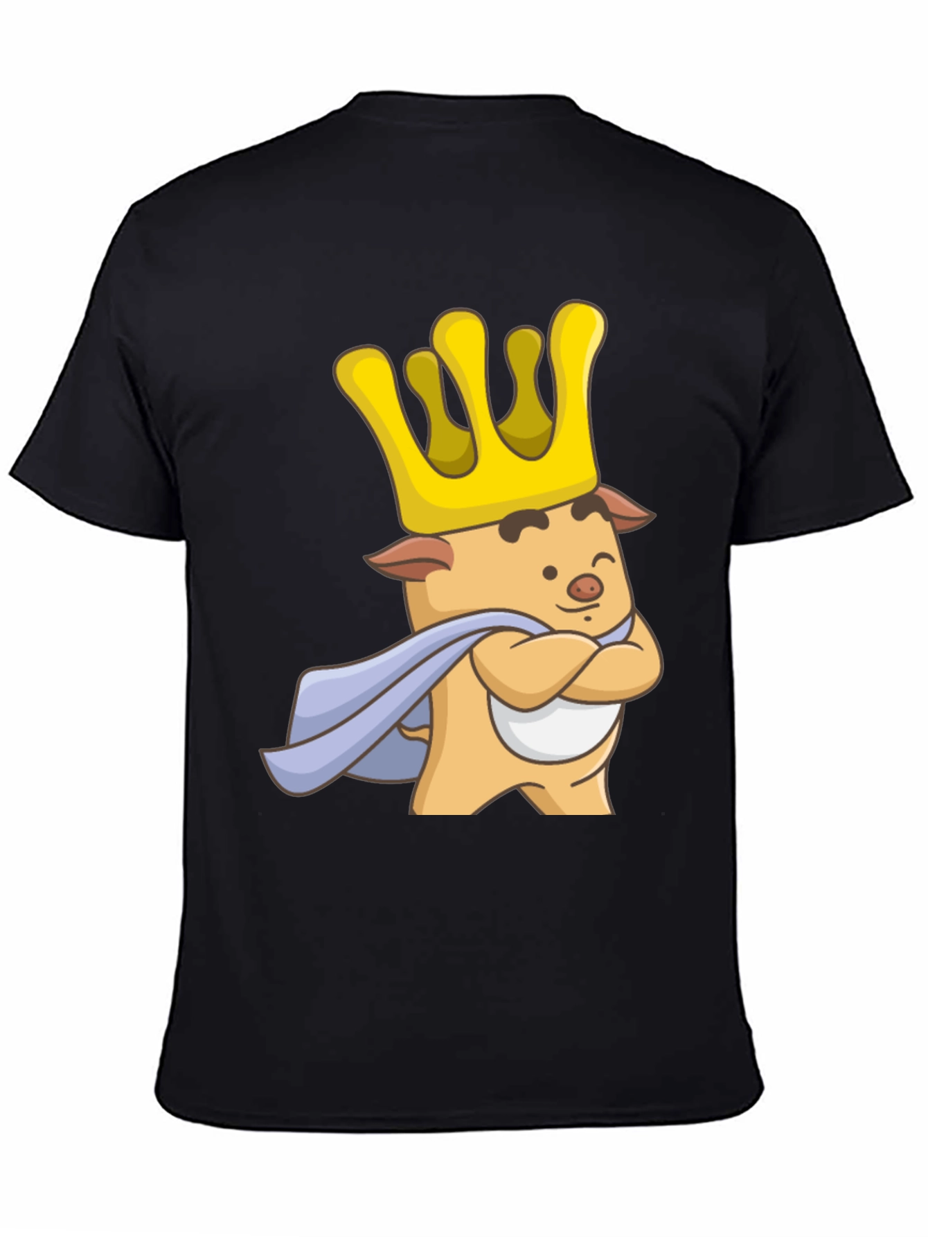 King Pig Cartoon Graphic T-Shirt - Black