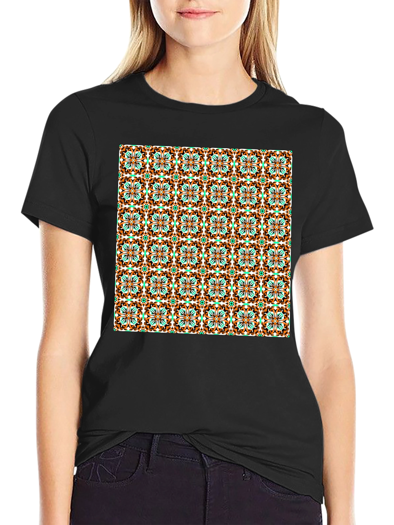 Patterned Graphic Print Black T-Shirt