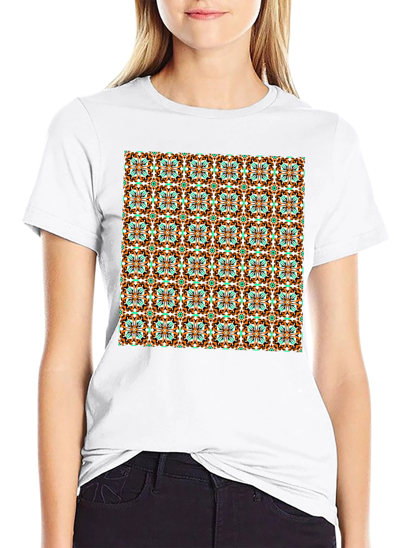 Patterned Graphic Print Black T-Shirt