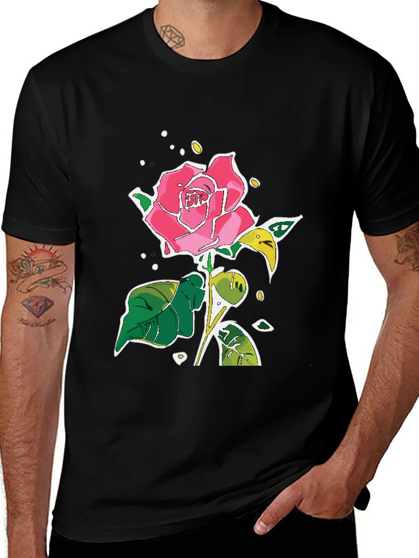 Black Rose Graphic Tee - Unique Floral Design