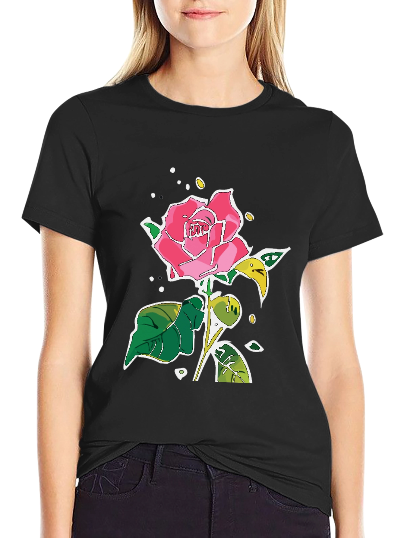 Black Rose Graphic Tee - Unique Floral Design