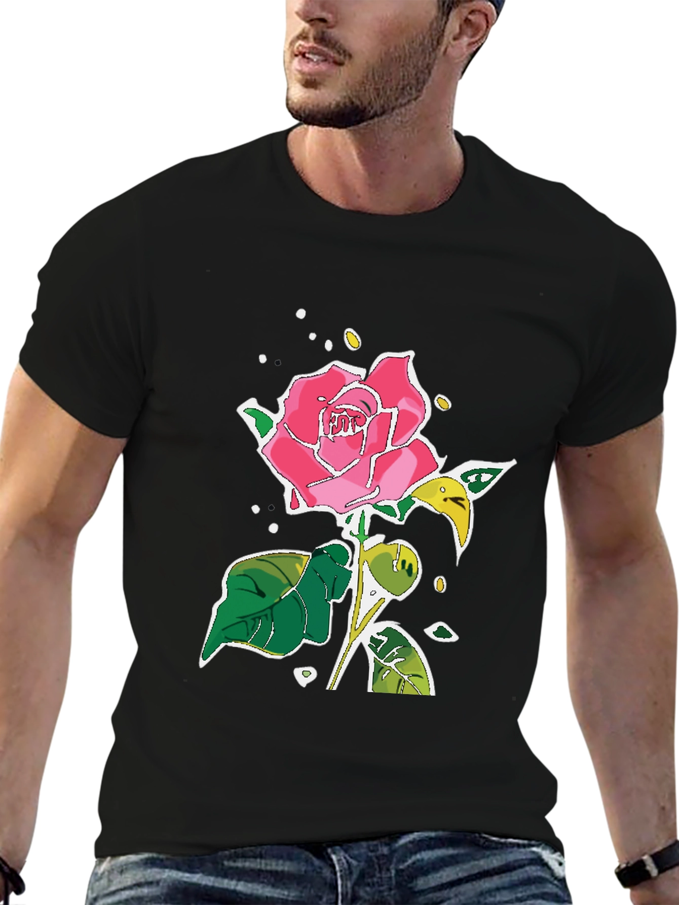 Black Rose Graphic Tee - Unique Floral Design