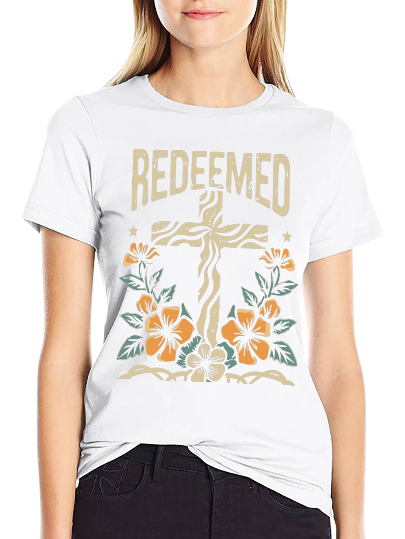 Redeemed Cross Floral Graphic Tee
