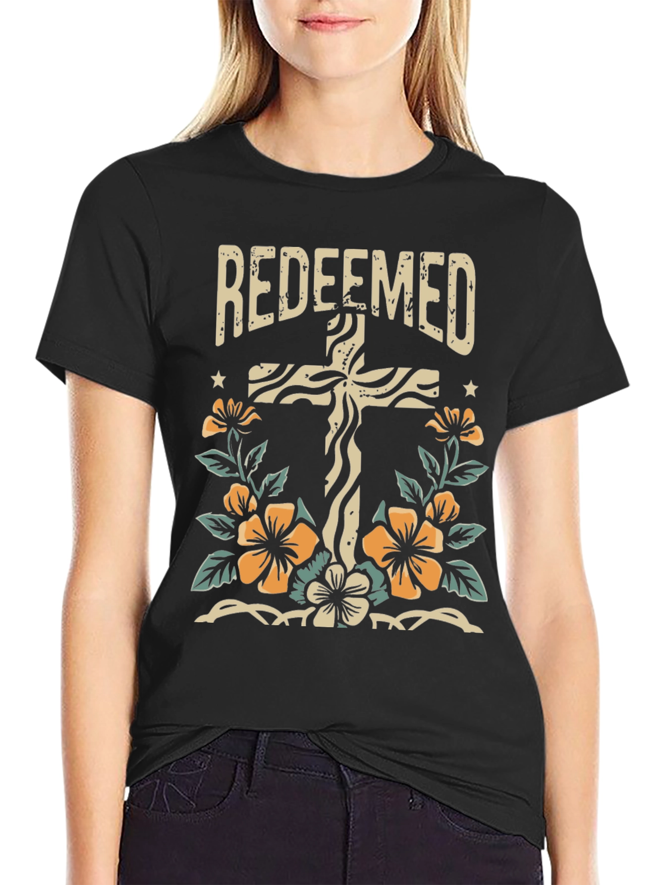 Redeemed Cross Floral Graphic Tee