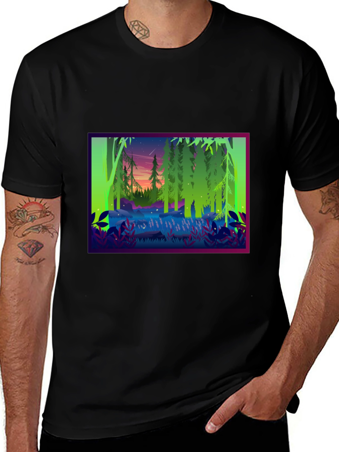Forest Scene Black T-Shirt