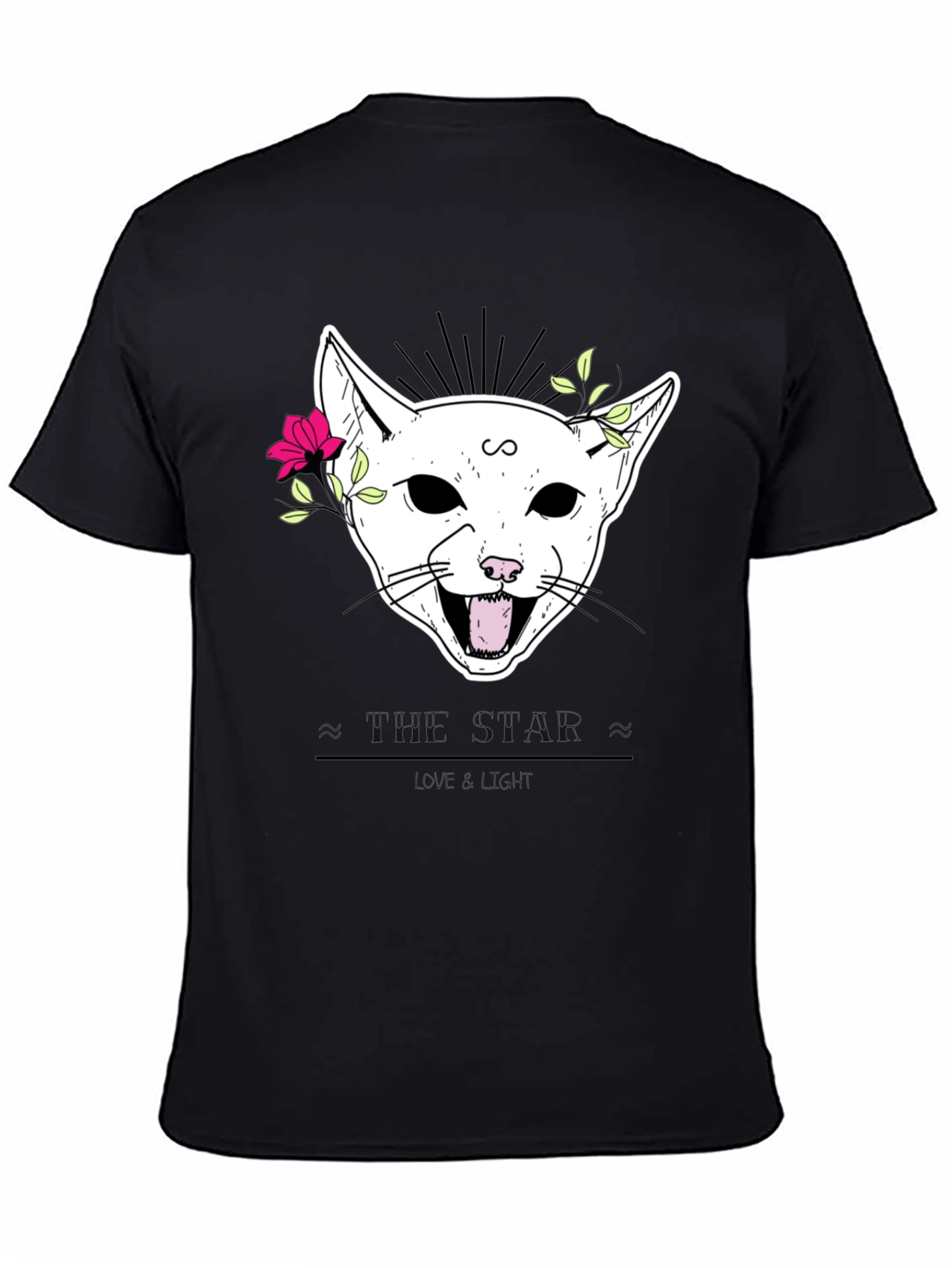 Floral Cat Graphic Black T-Shirt