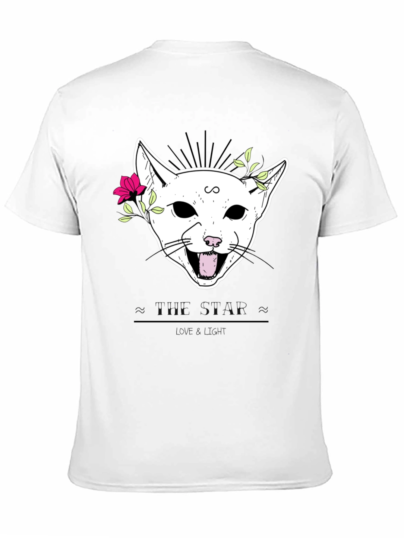 Floral Cat Graphic Black T-Shirt