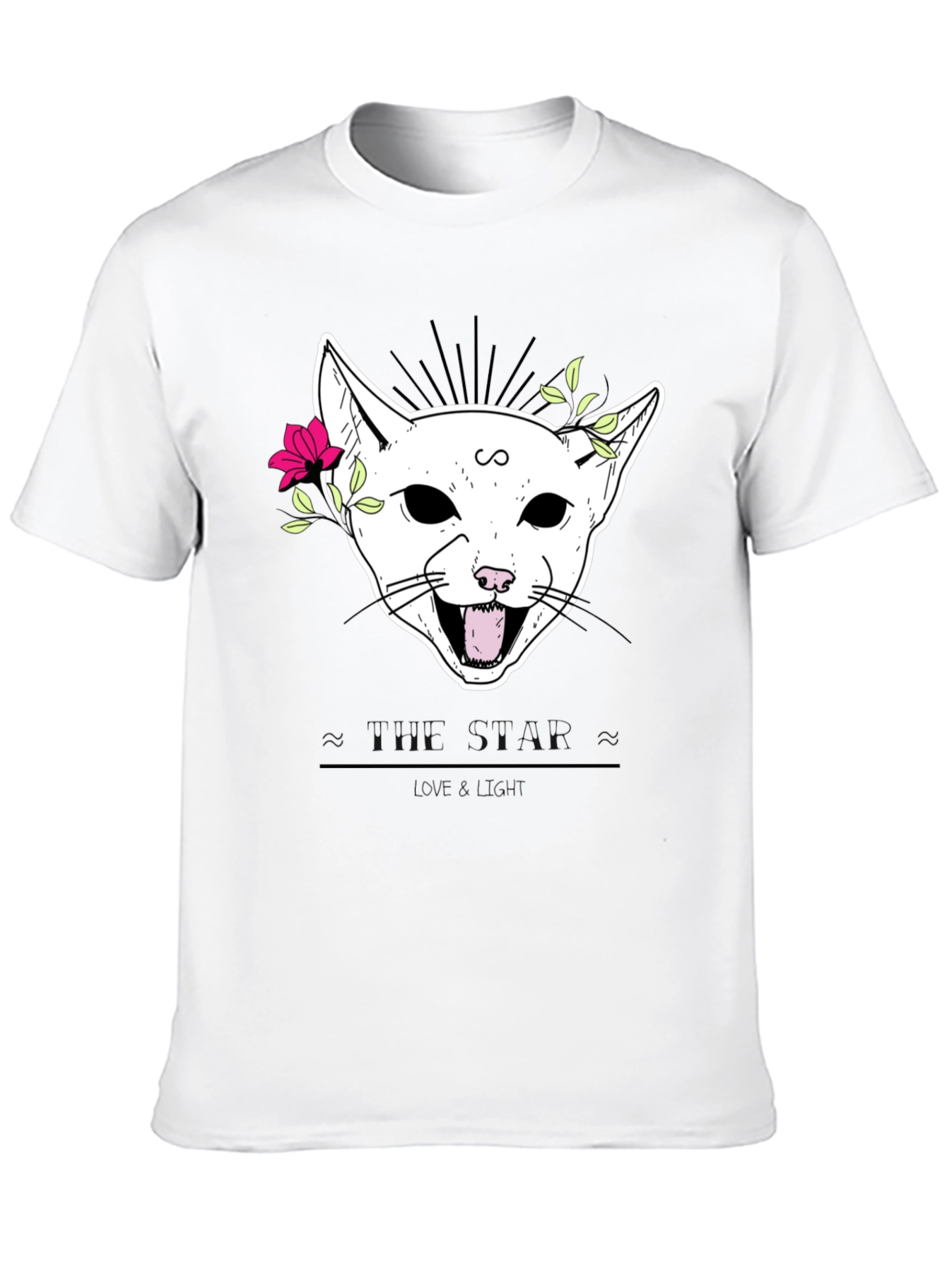 Floral Cat Graphic Black T-Shirt