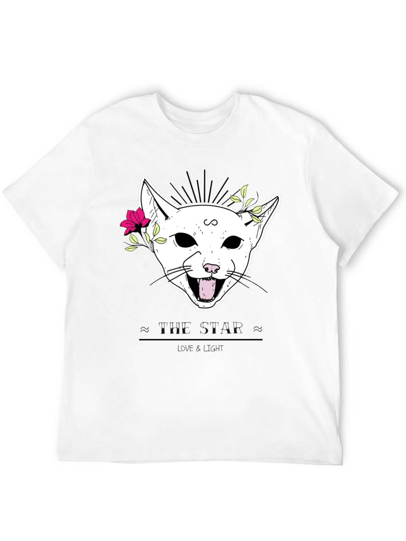 Floral Cat Graphic Black T-Shirt