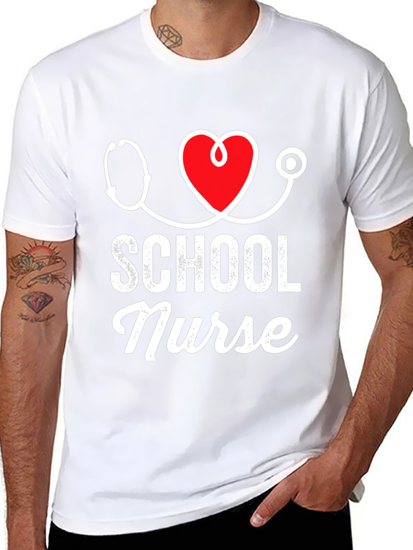 School Nurse T-Shirt - Stethoscope Heart Design