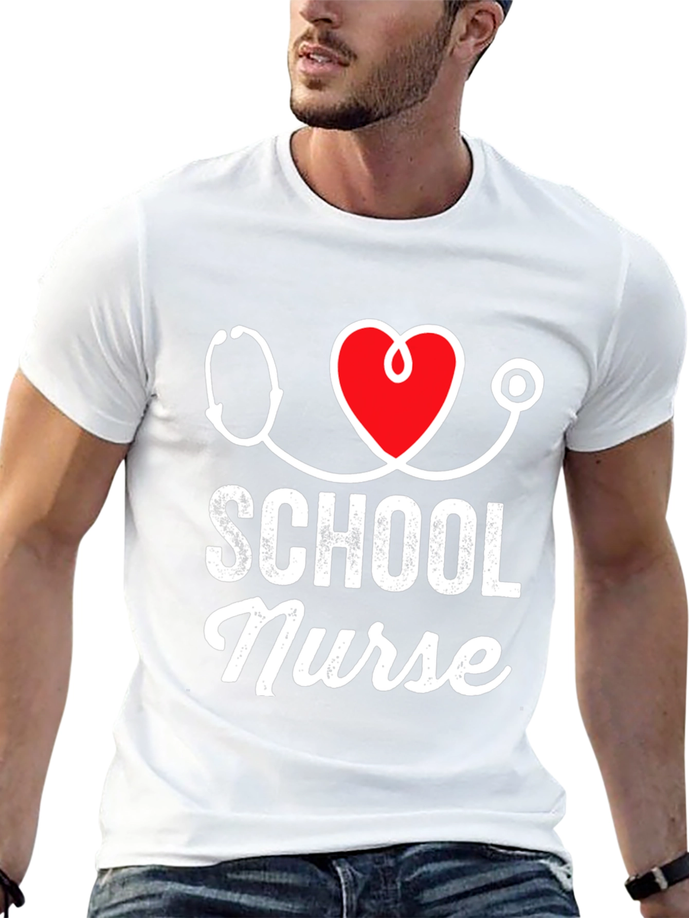 School Nurse T-Shirt - Stethoscope Heart Design