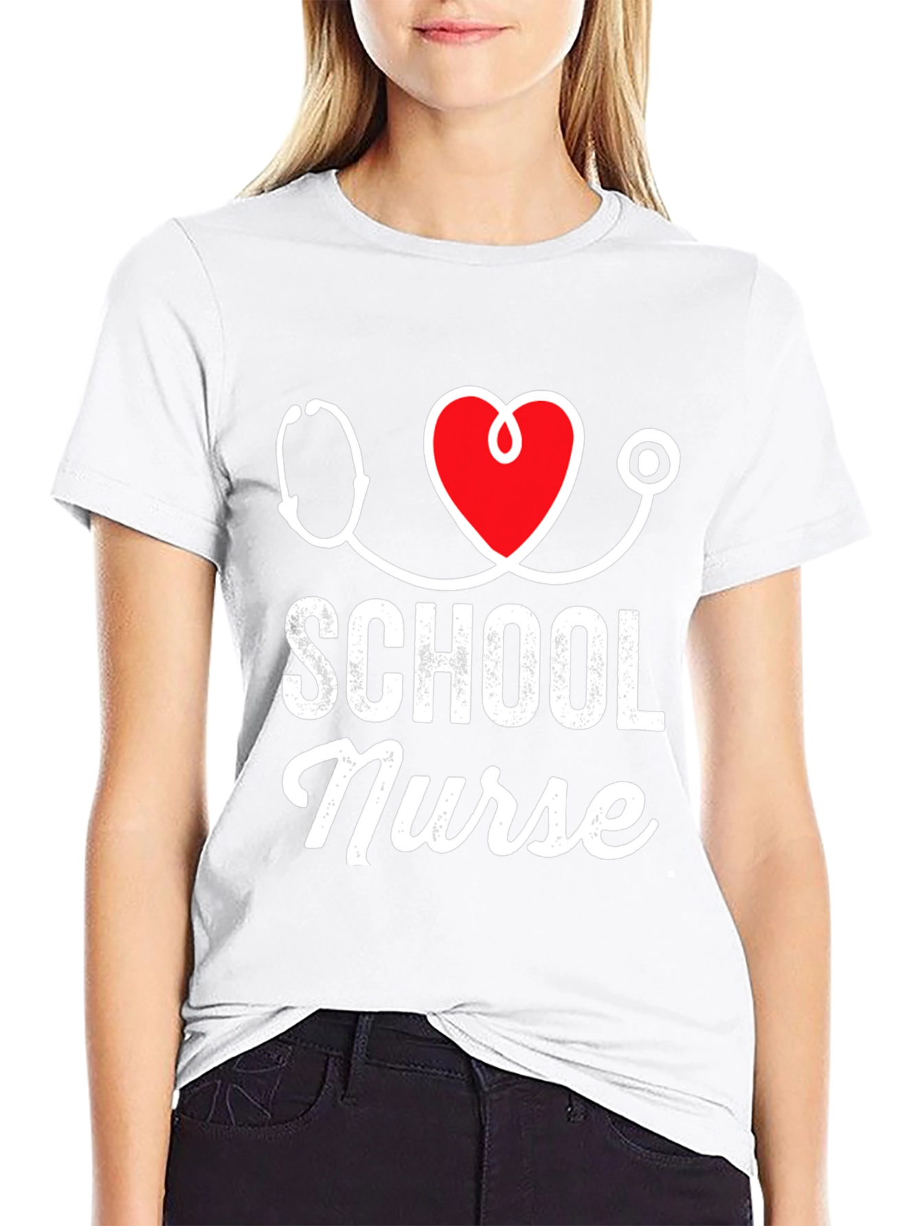 School Nurse T-Shirt - Stethoscope Heart Design