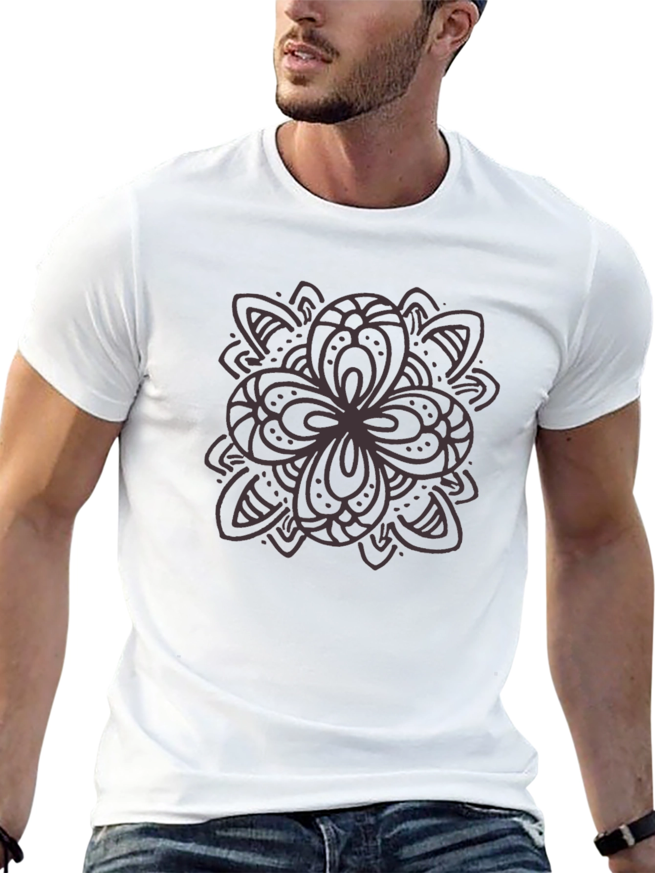 Black Graphic Tee - Floral Mandala Design