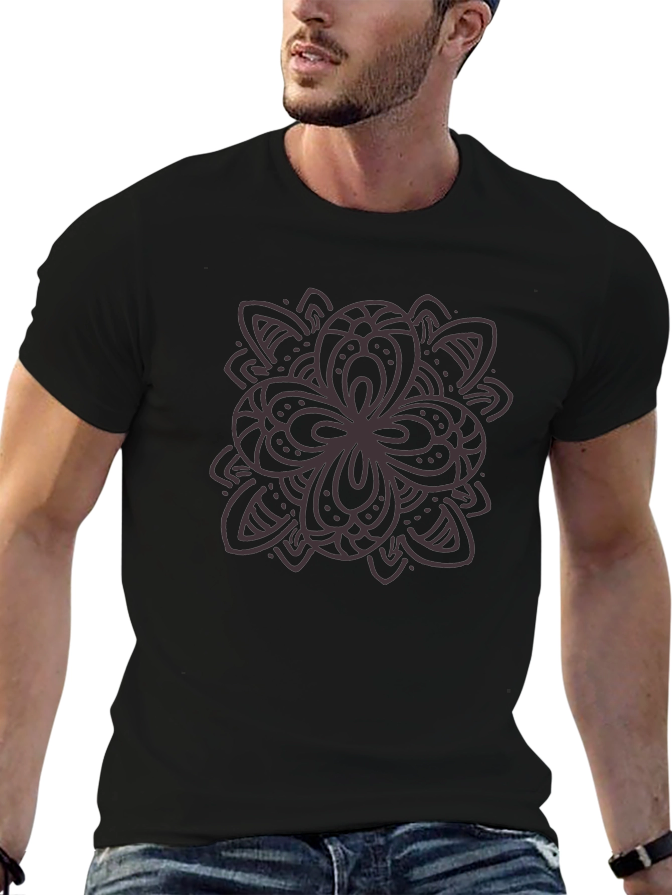 Black Graphic Tee - Floral Mandala Design