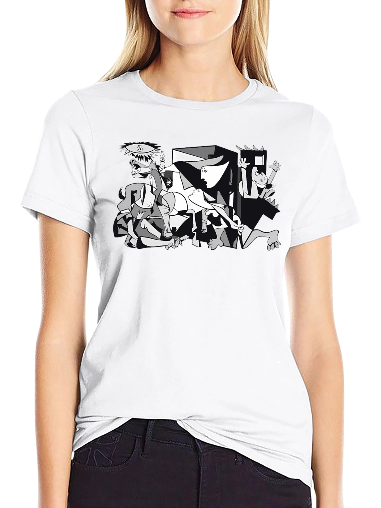 Guernica Style Graphic T-Shirt - Black