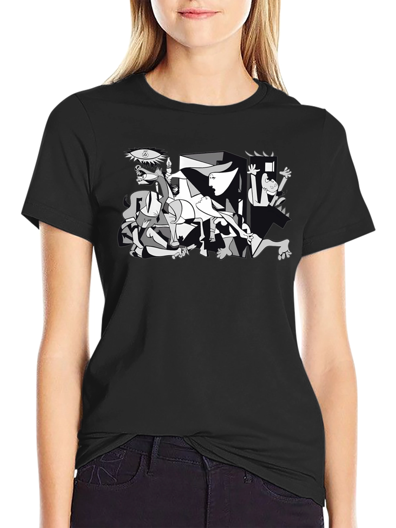 Guernica Style Graphic T-Shirt - Black