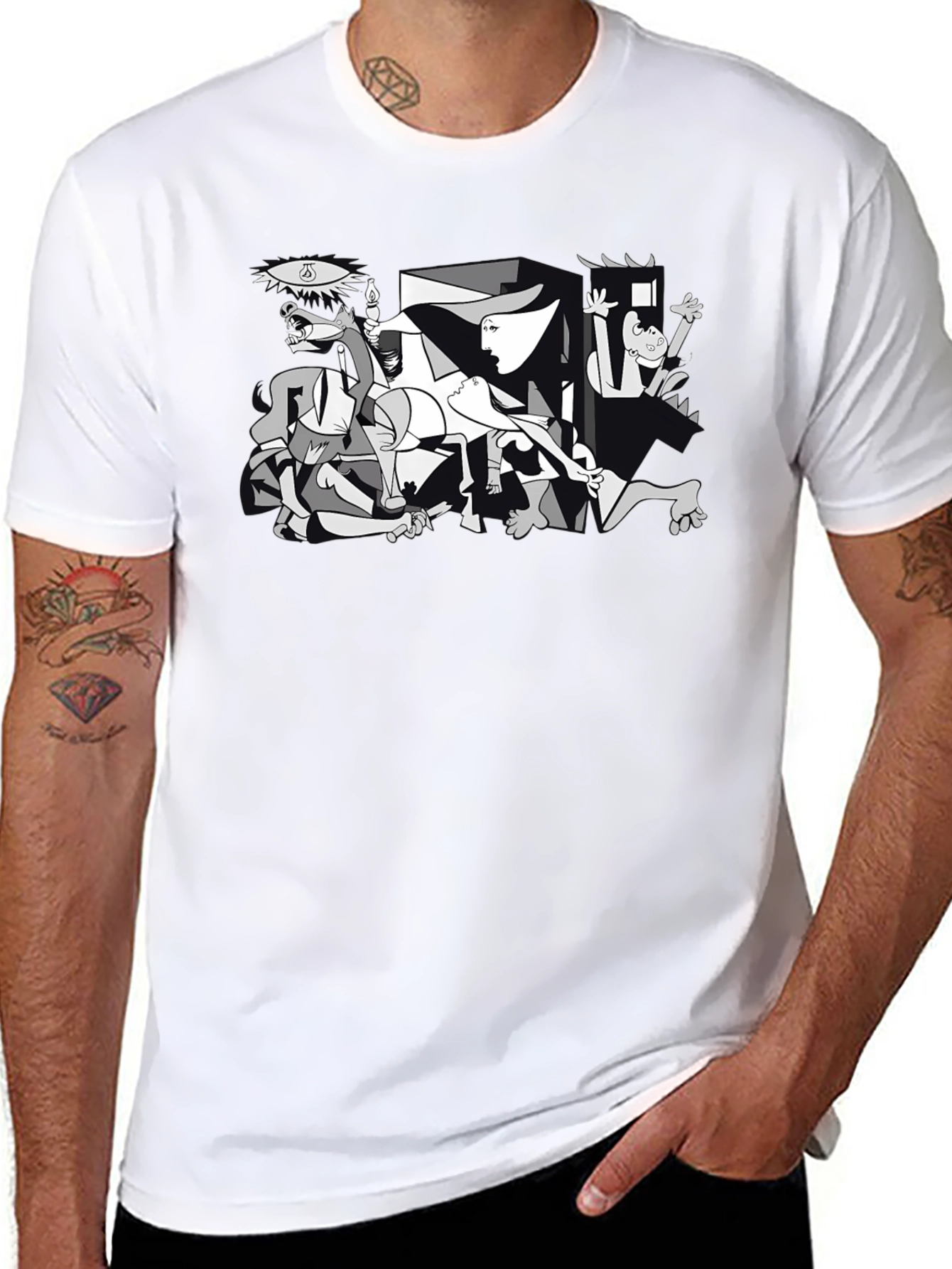 Guernica Style Graphic T-Shirt - Black