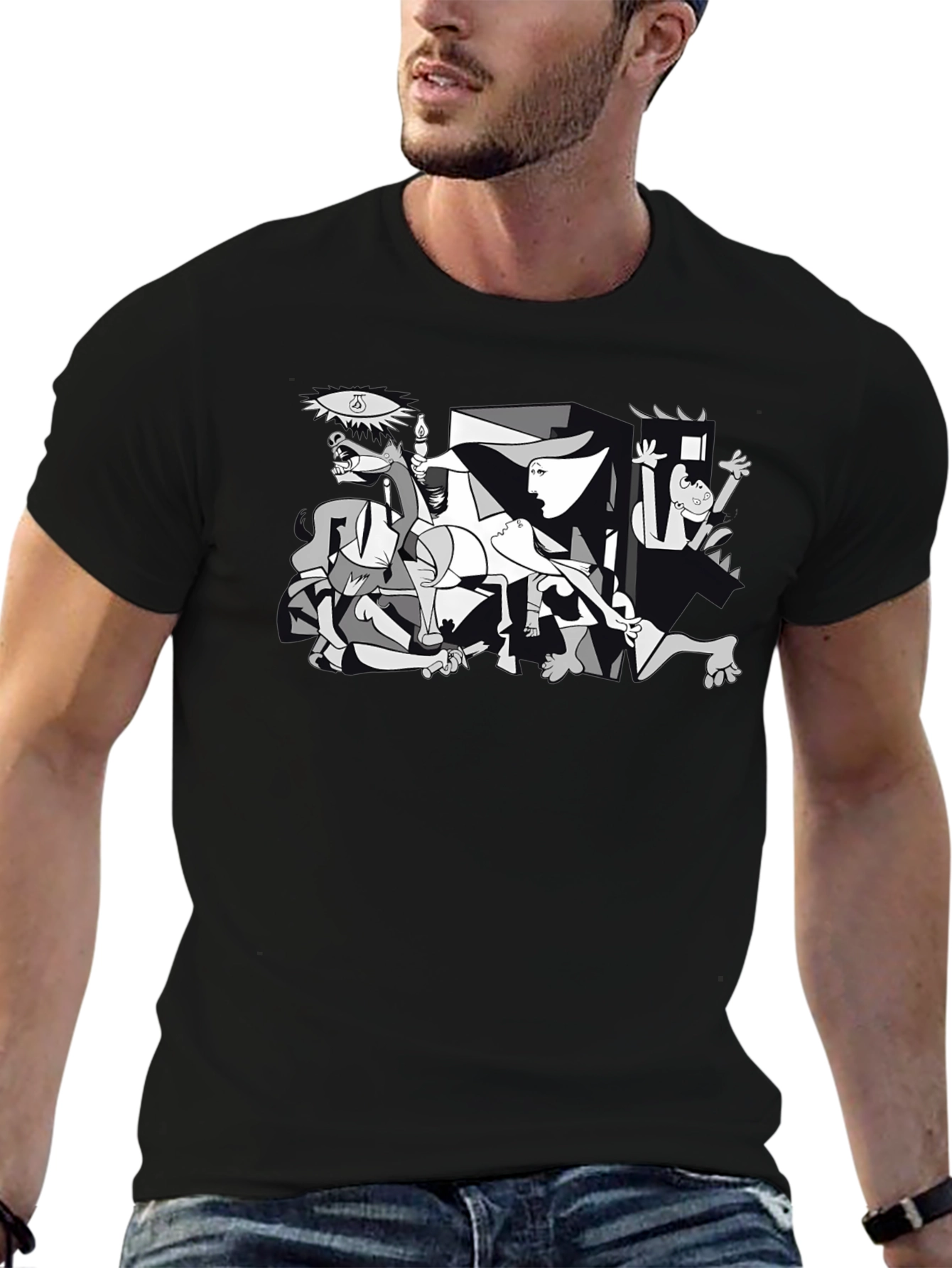 Guernica Style Graphic T-Shirt - Black