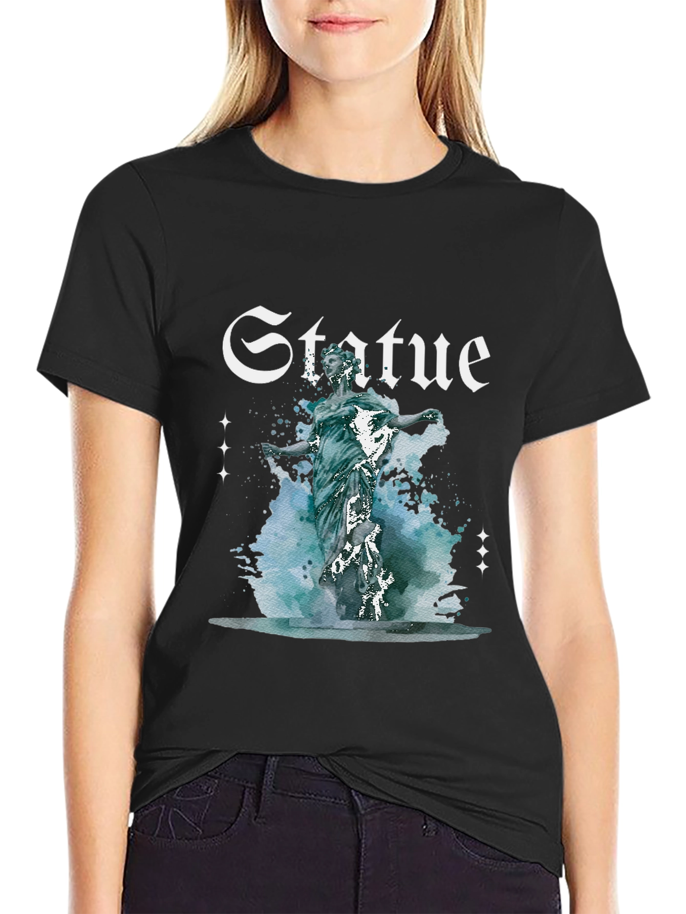 Statue Graphic Print Black T-Shirt