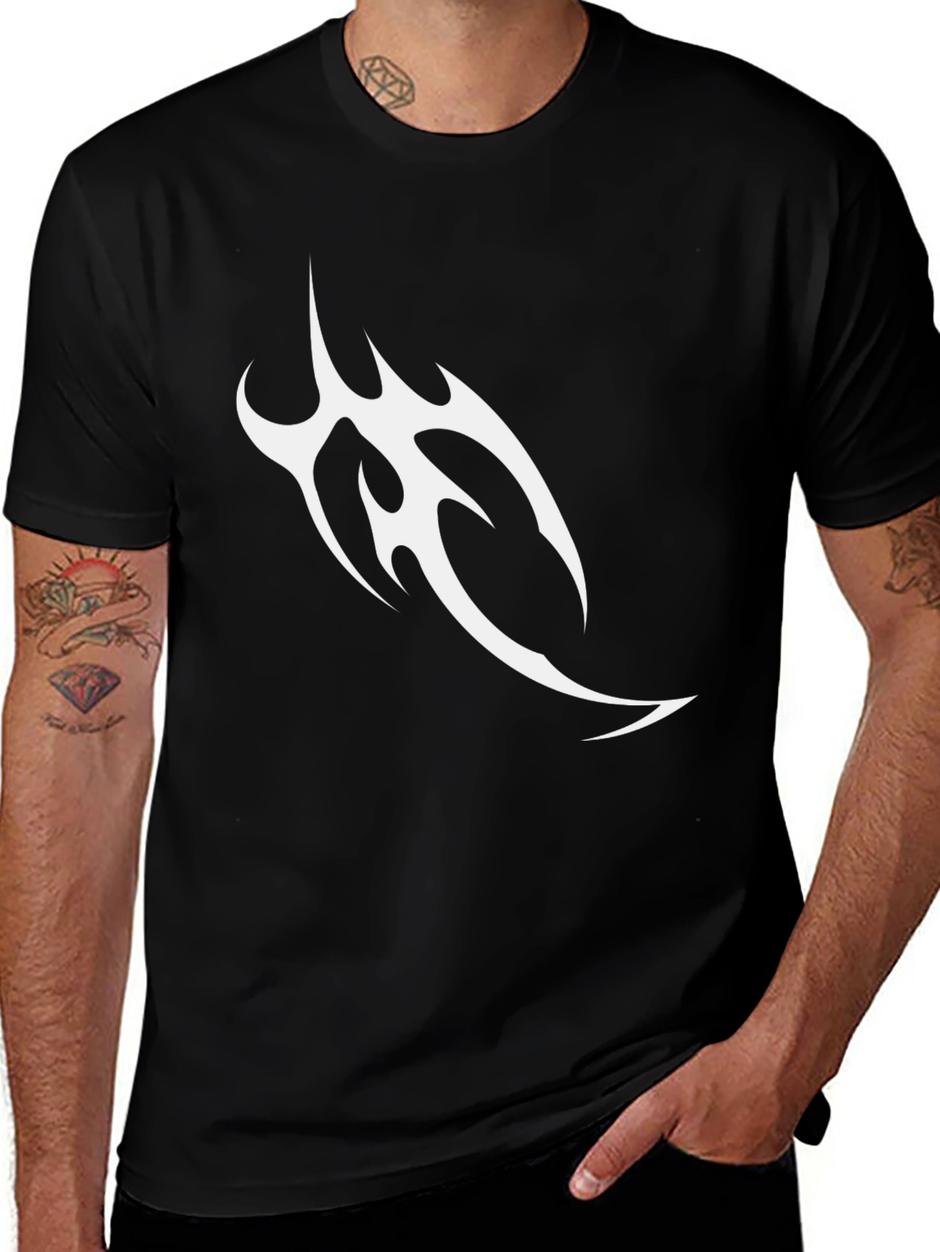 Mens Black T-Shirt with Tribal Graphic Design