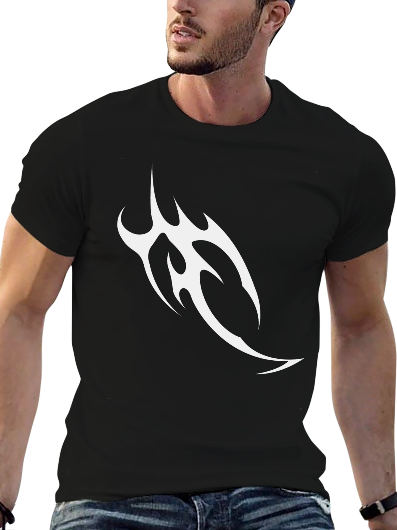 Mens Black T-Shirt with Tribal Graphic Design