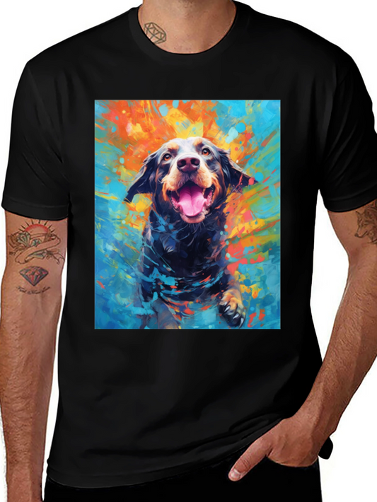 Dog Art Print Mens Black T-Shirt