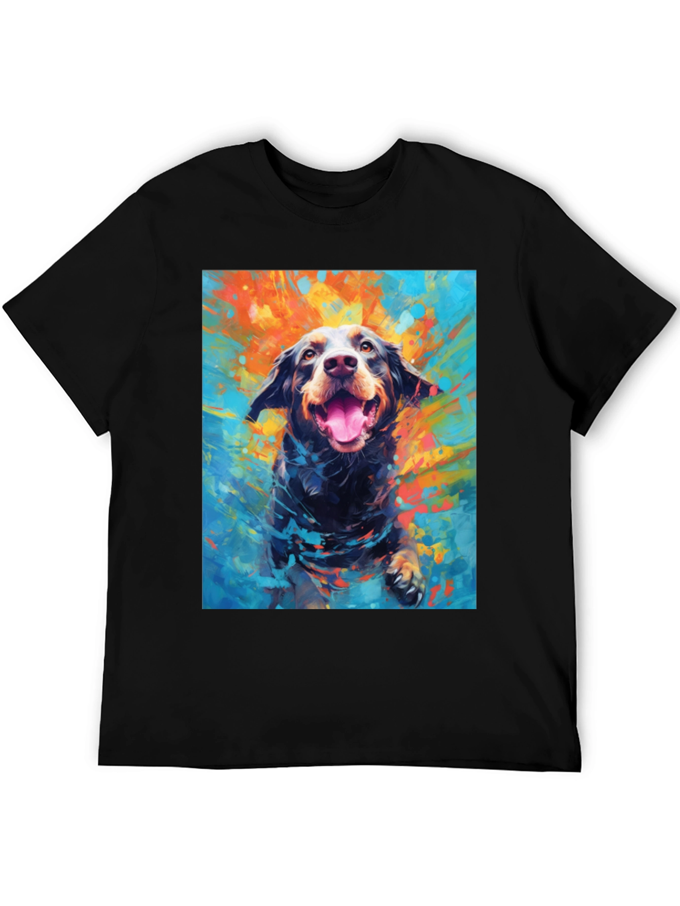 Dog Art Print Mens Black T-Shirt