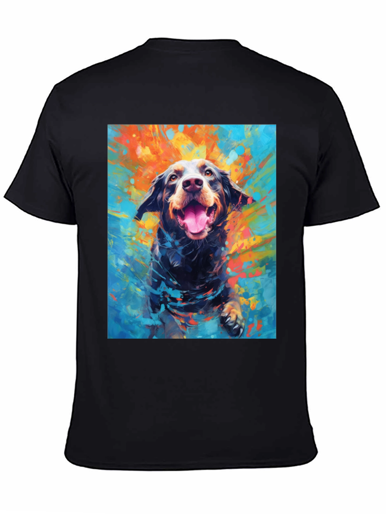 Dog Art Print Mens Black T-Shirt