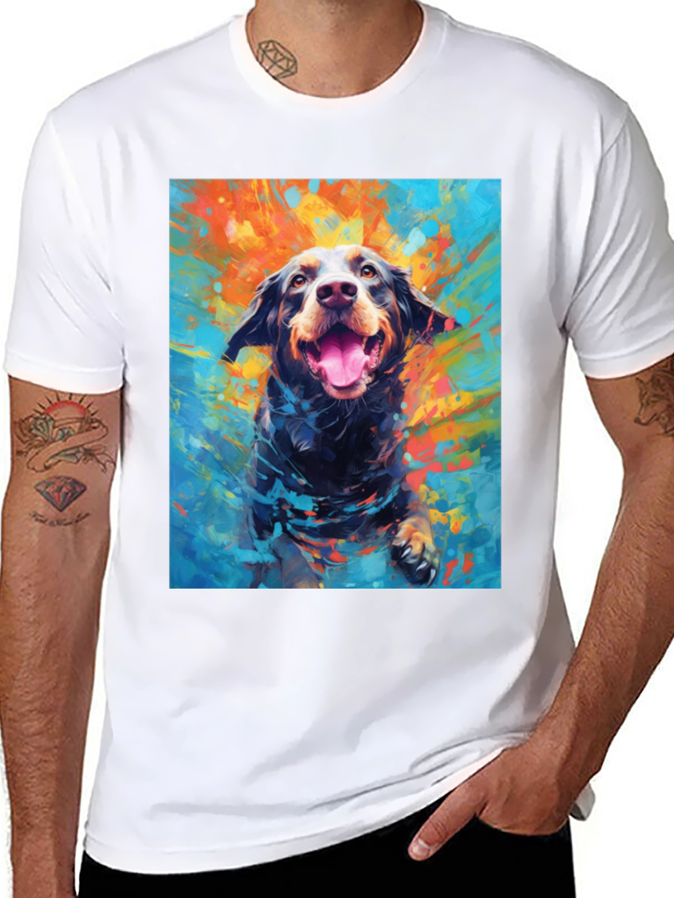 Dog Art Print Mens Black T-Shirt
