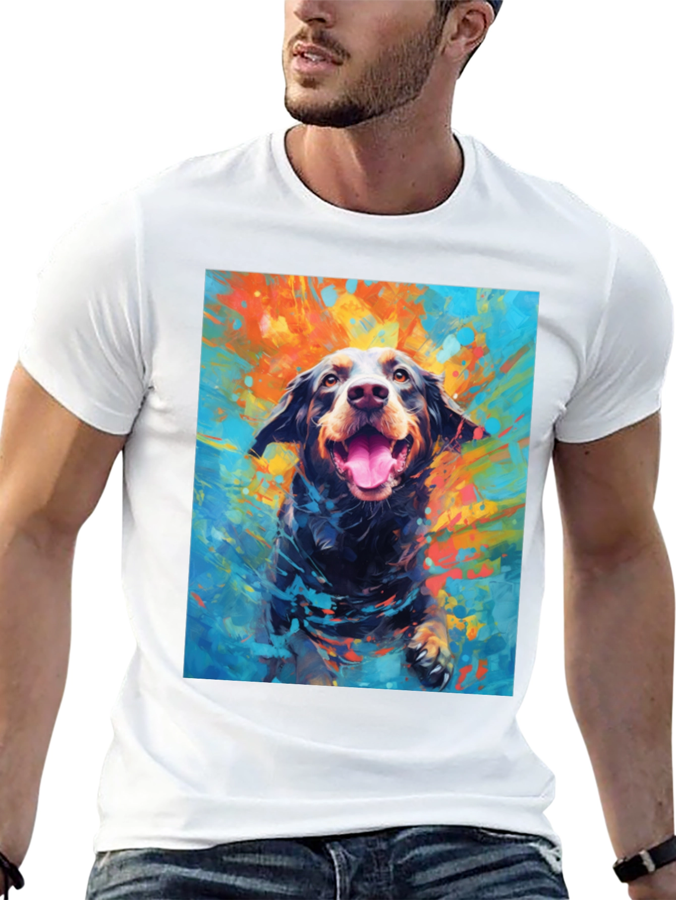 Dog Art Print Mens Black T-Shirt