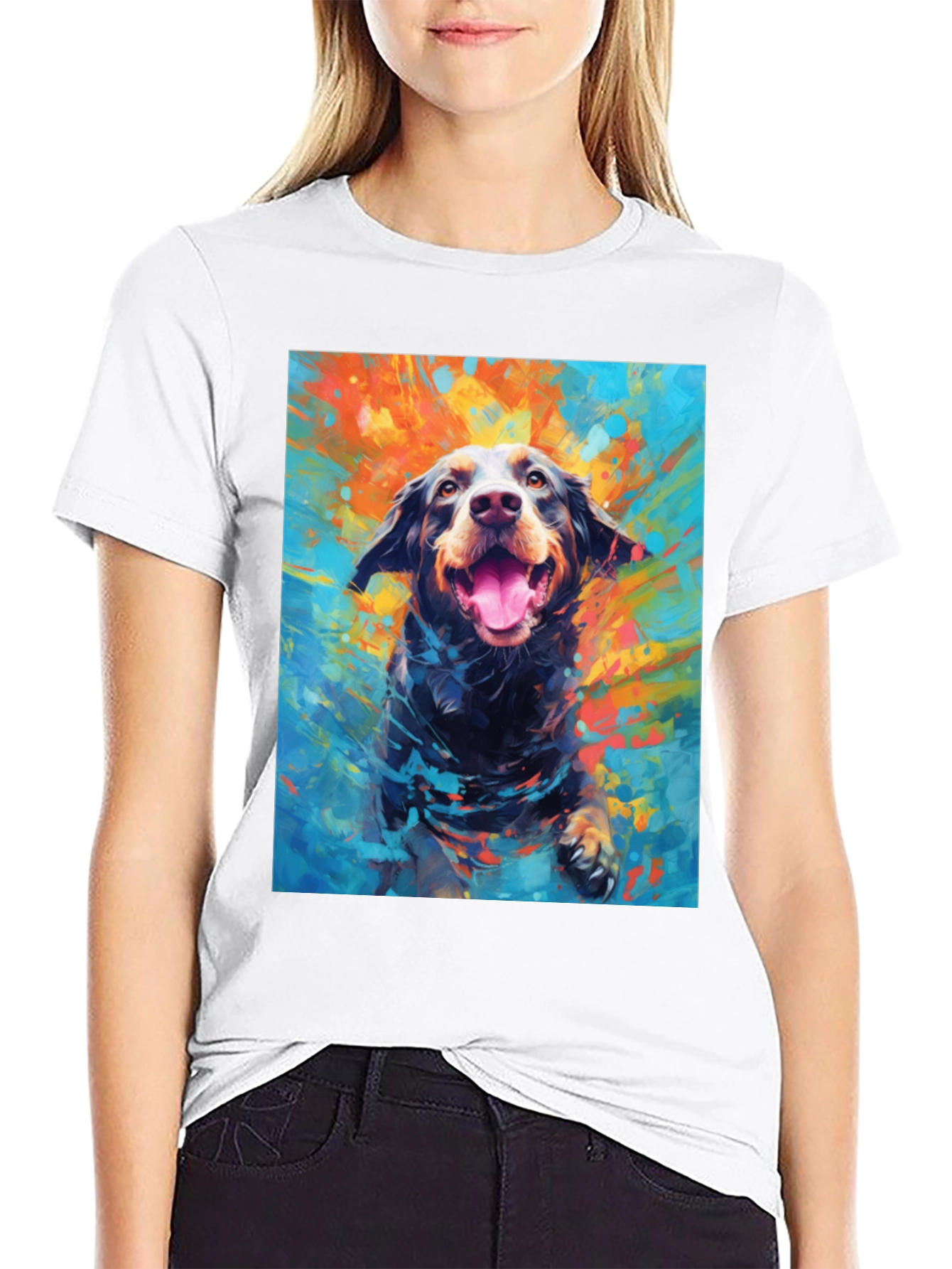 Dog Art Print Mens Black T-Shirt