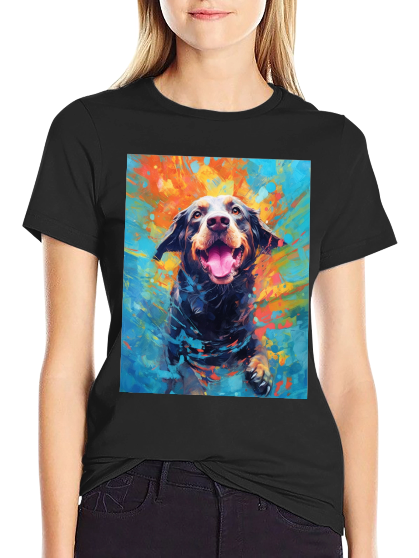 Dog Art Print Mens Black T-Shirt