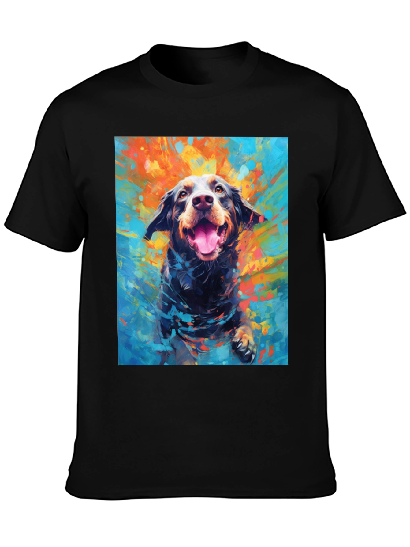 Dog Art Print Mens Black T-Shirt