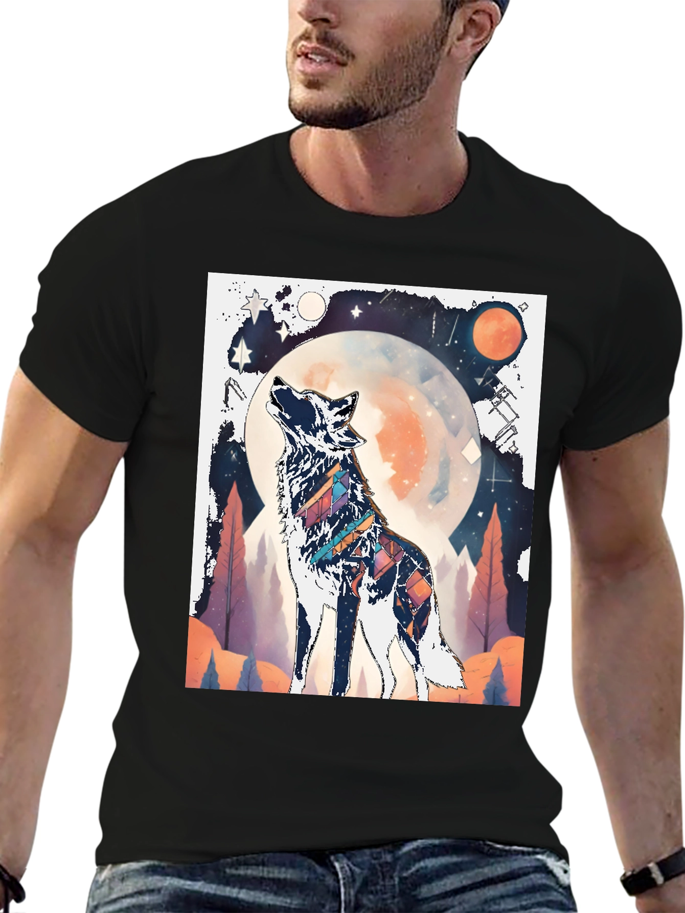 Wolf Howling at Moon Graphic Tee