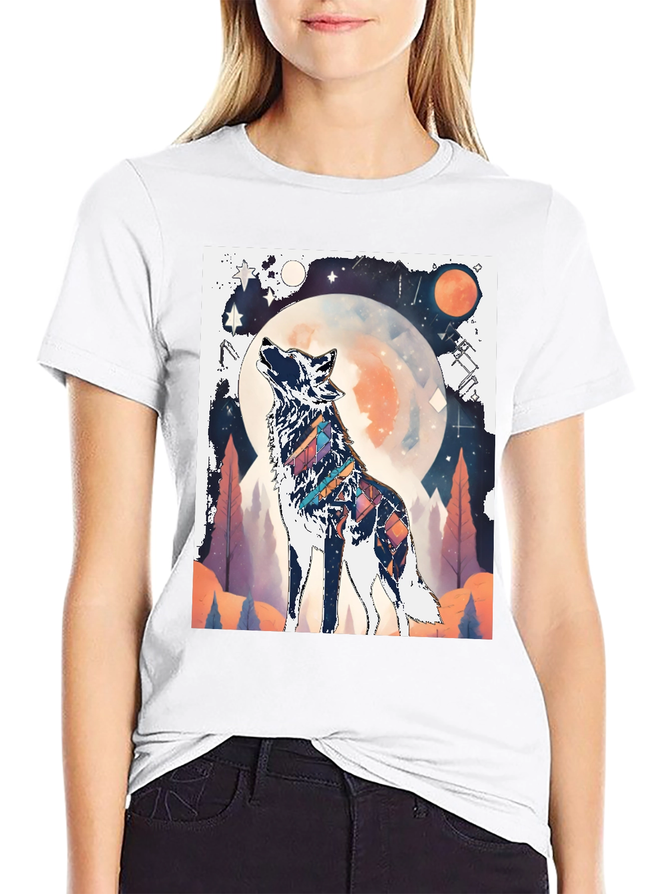 Wolf Howling at Moon Graphic Tee