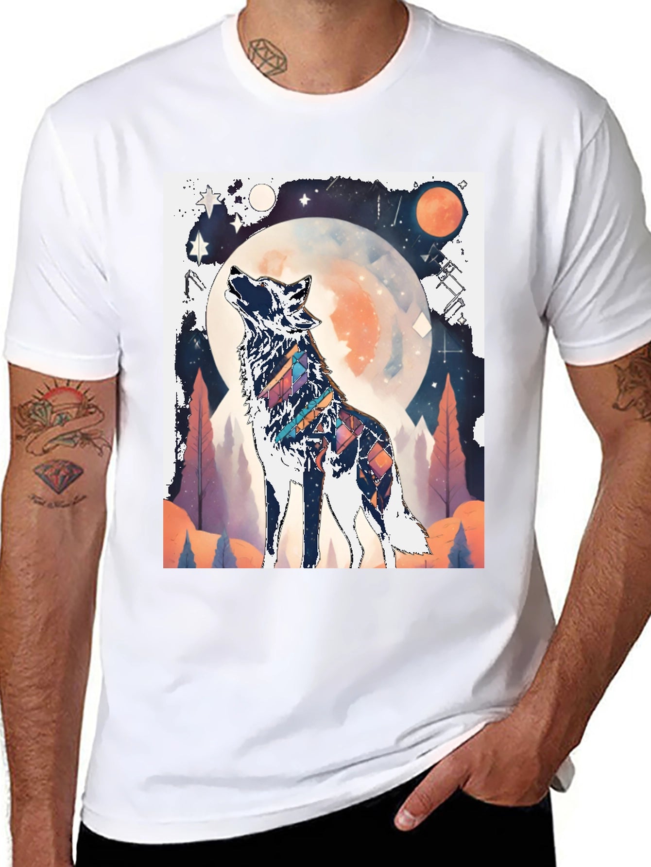 Wolf Howling at Moon Graphic Tee