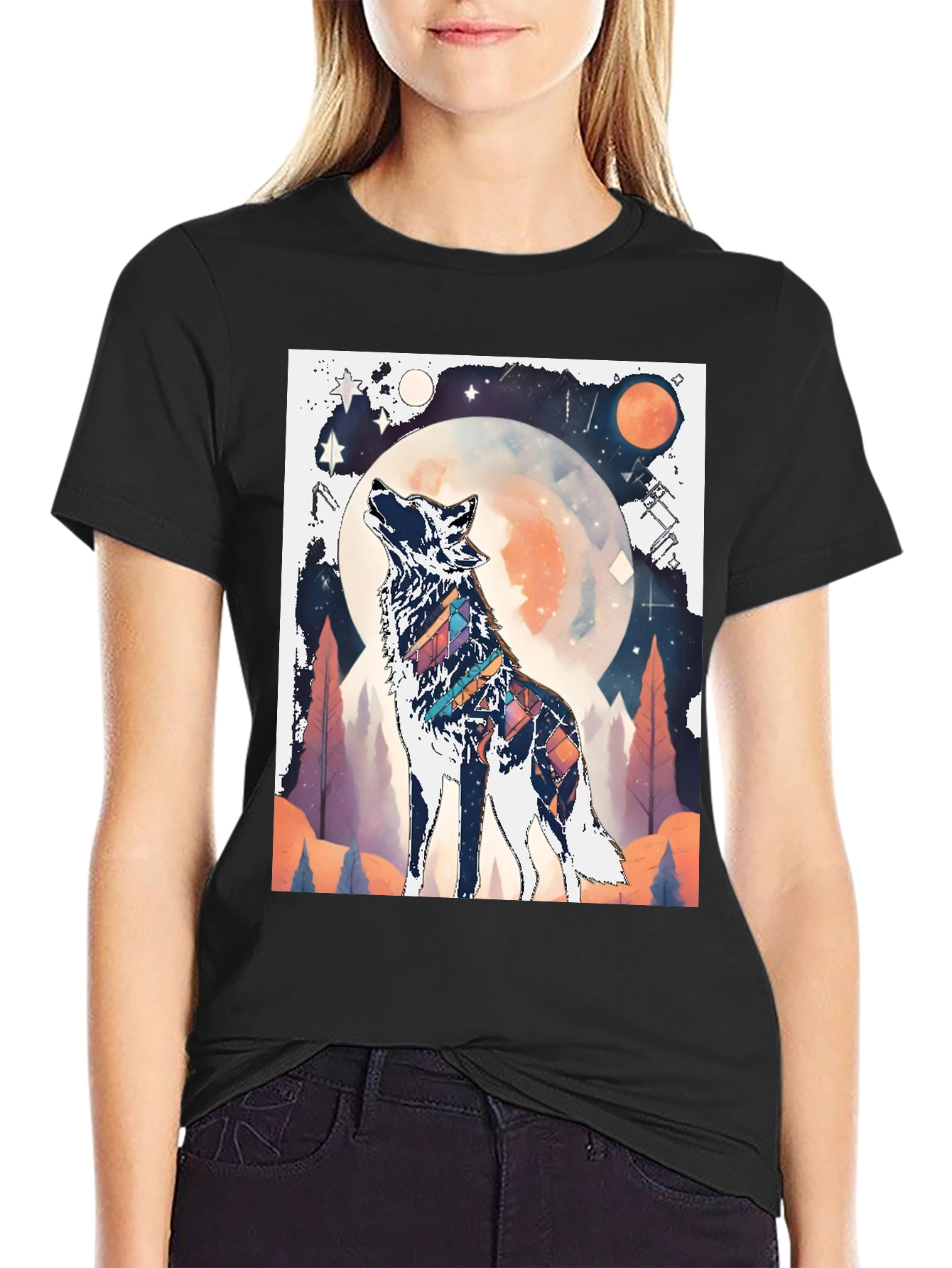 Wolf Howling at Moon Graphic Tee