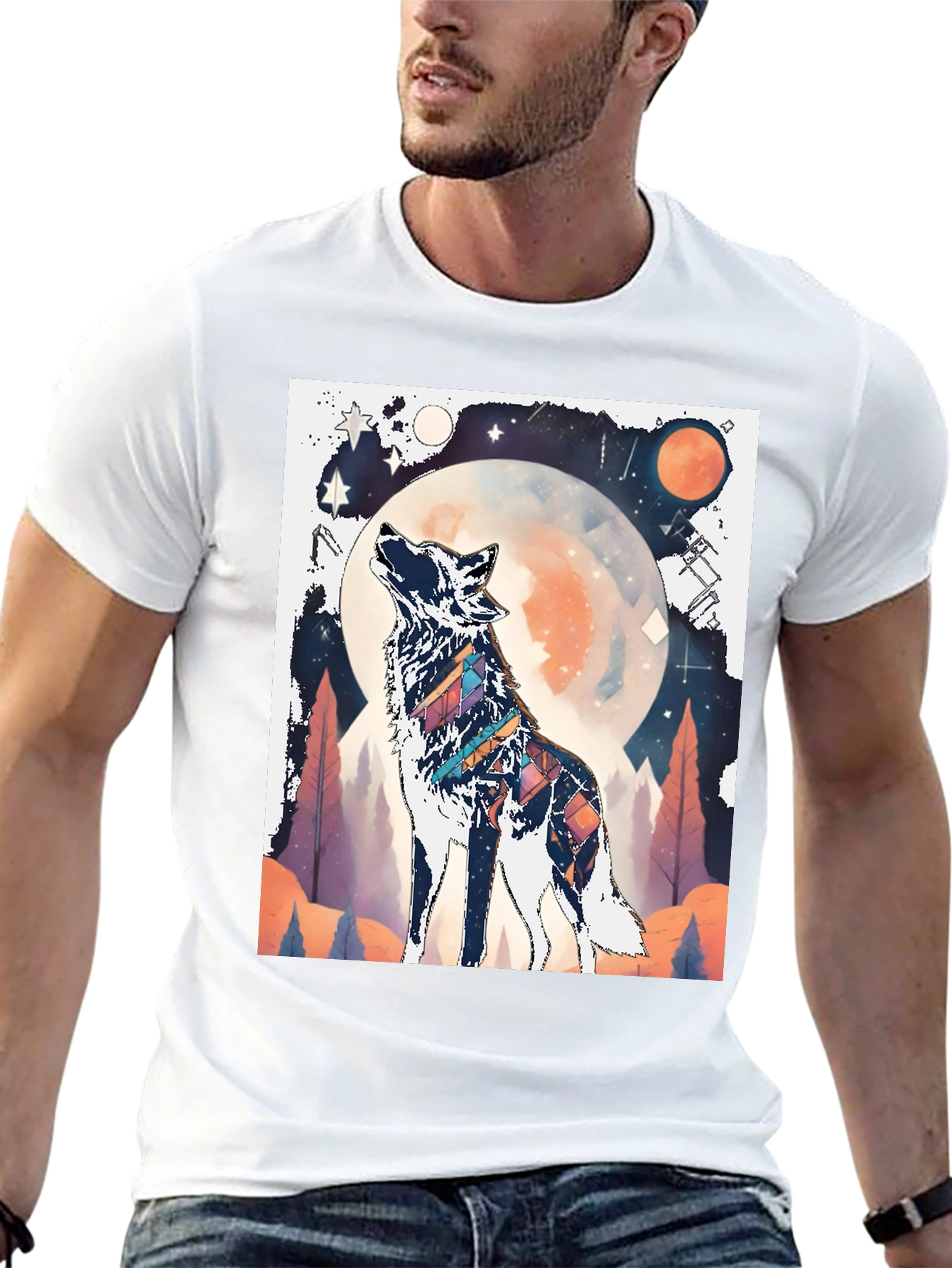 Wolf Howling at Moon Graphic Tee