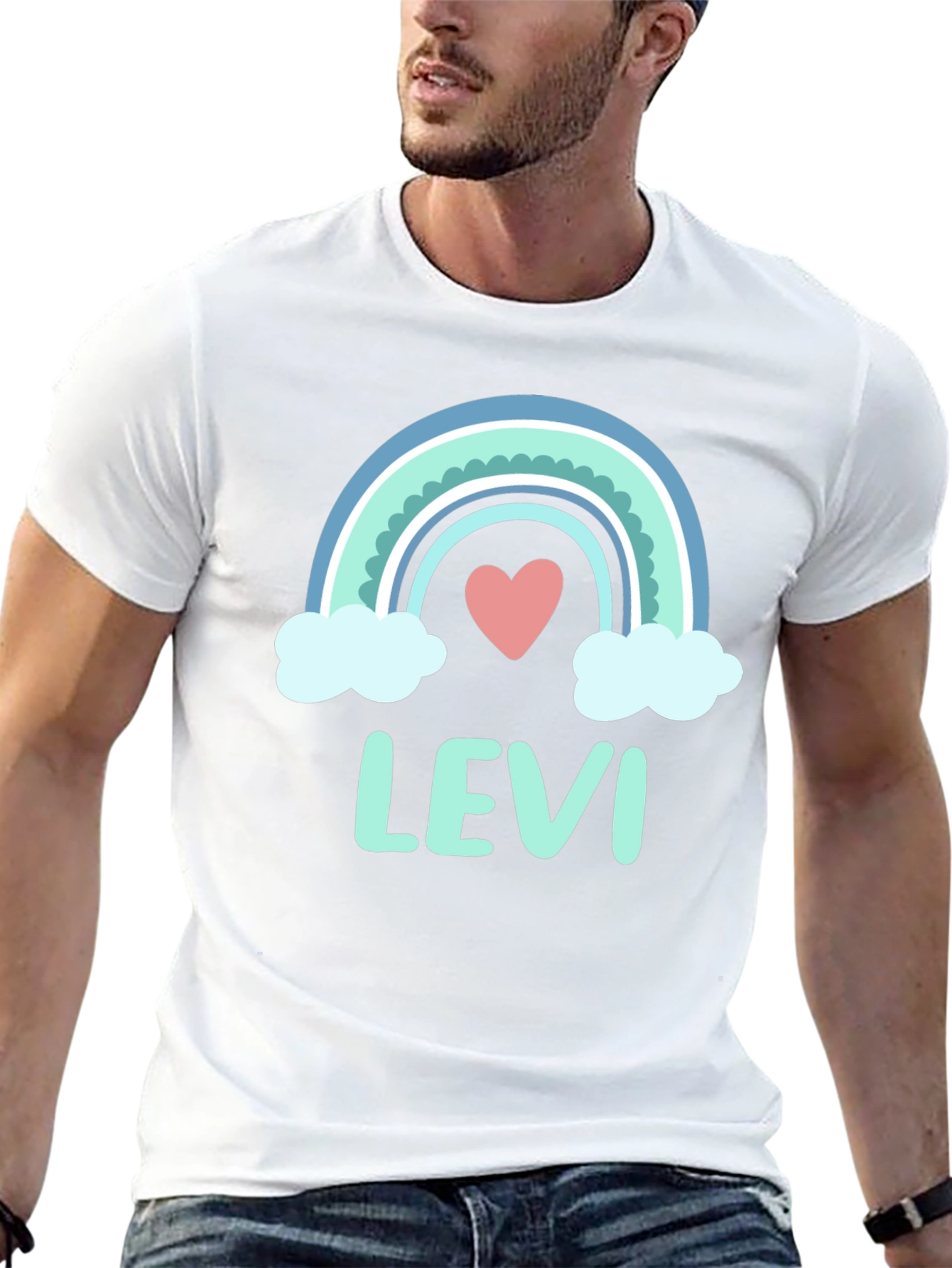 Levi Rainbow Heart Personalized Kids T-Shirt