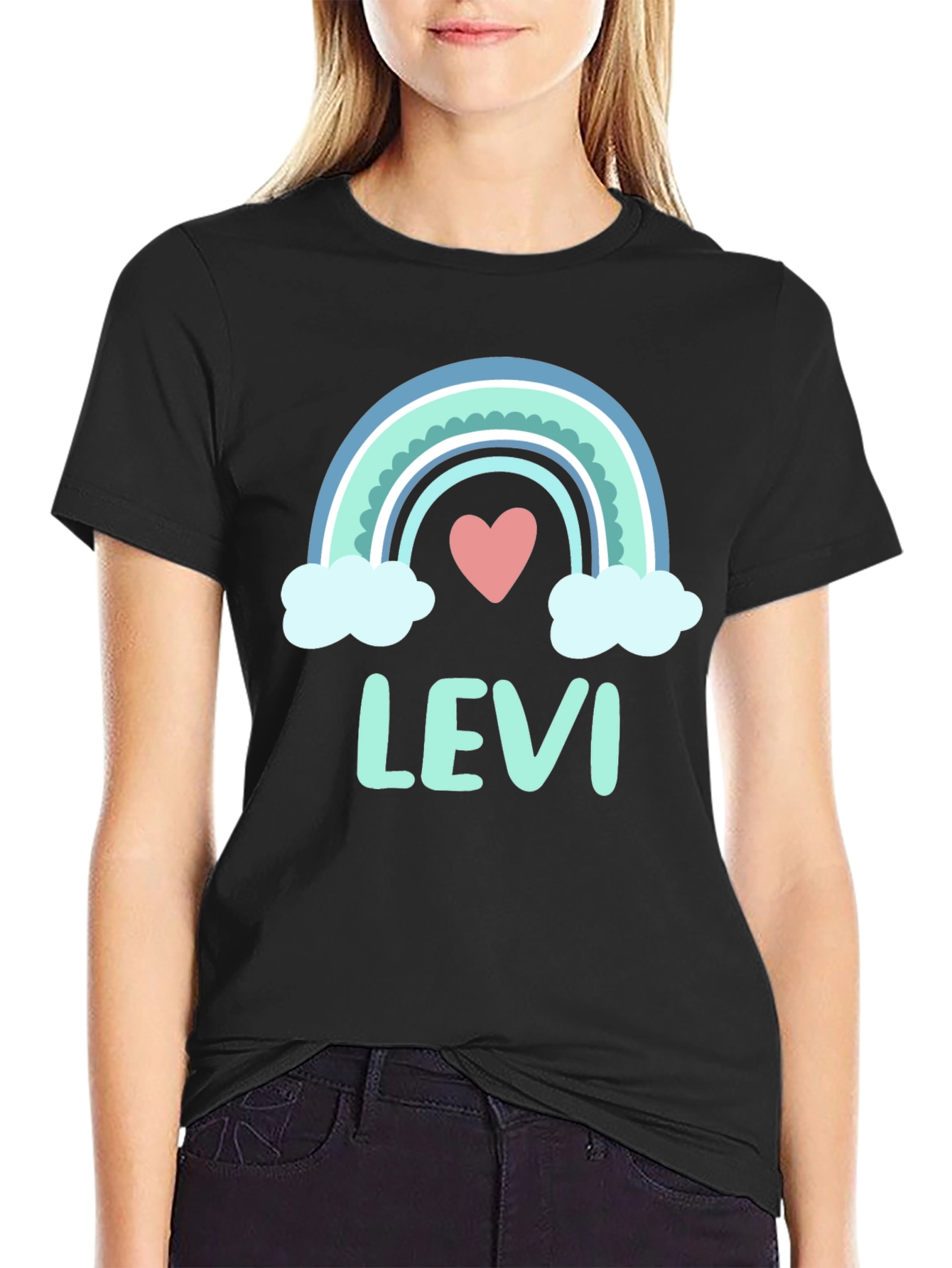 Levi Rainbow Heart Personalized Kids T-Shirt