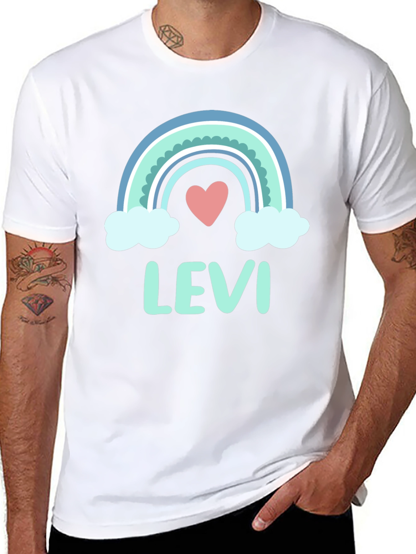 Levi Rainbow Heart Personalized Kids T-Shirt