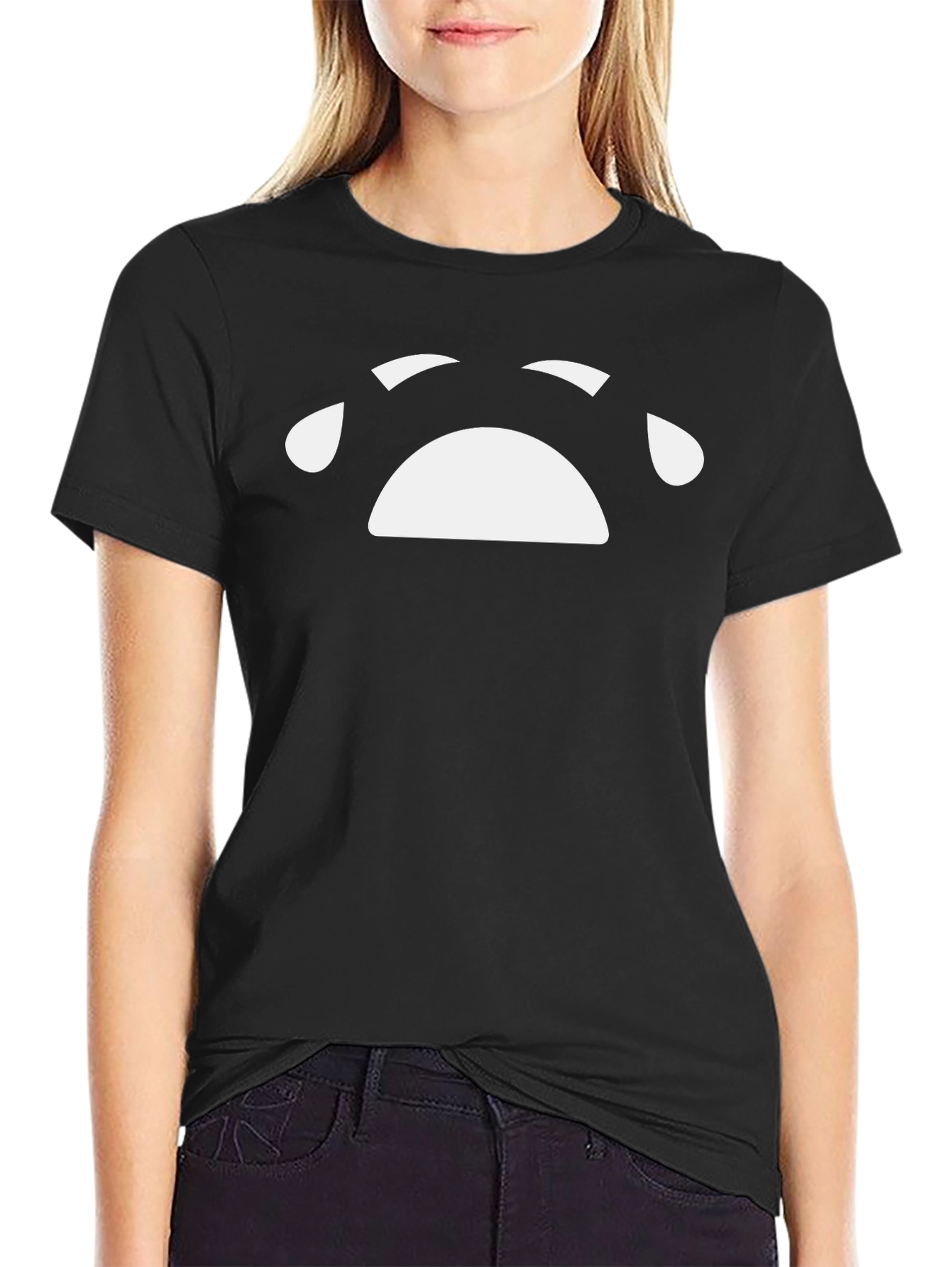 Sad Face Graphic Tee - Black Cotton T-Shirt