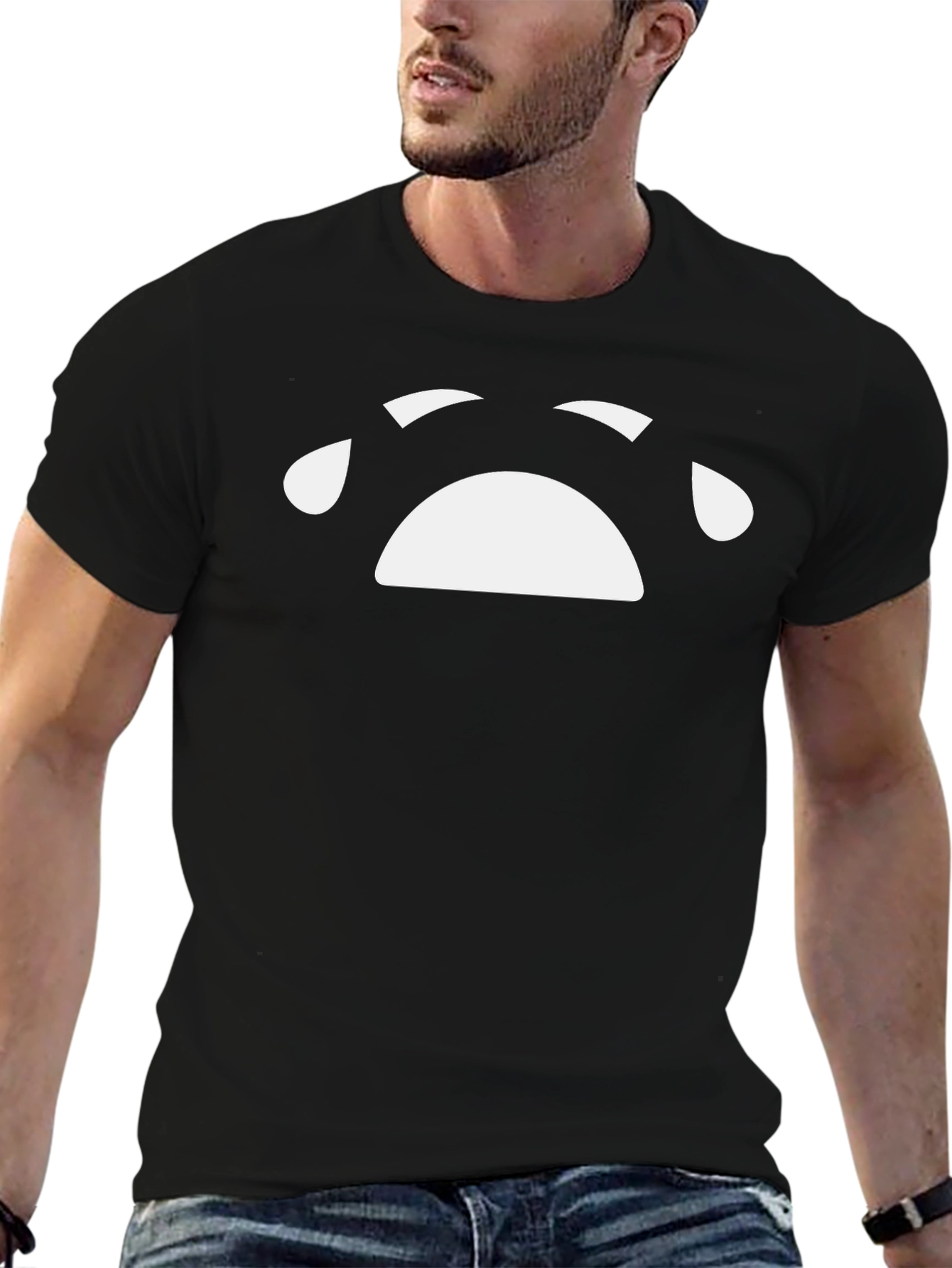 Sad Face Graphic Tee - Black Cotton T-Shirt