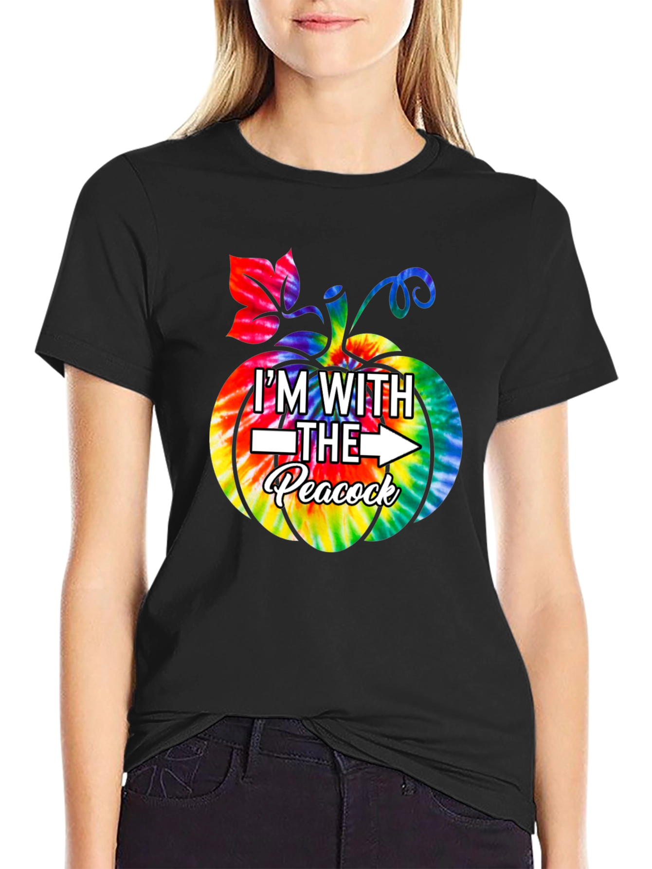 Im With The Peacock Tie-Dye Pumpkin Halloween T-Shirt